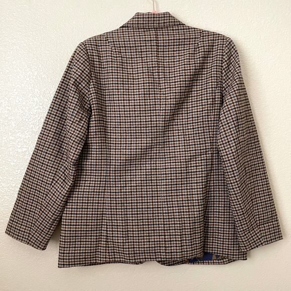 Sundance Blazer Womens Small Petite Brown Blue Houndstooth Wool Blend Preppy - Picture 8 of 11